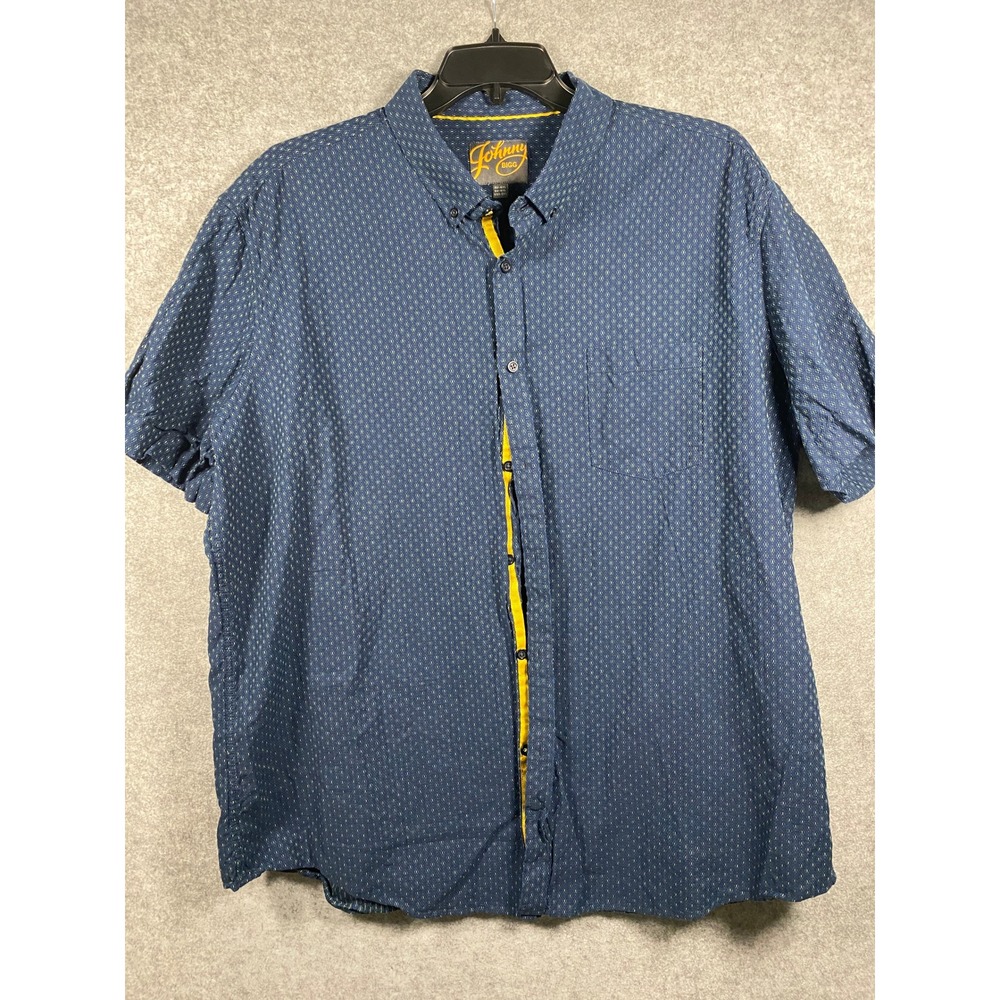 Johnny Bigg Mens 2XL Navy Blue Yellow‎ Geometric Short Sleeve Button Down Shirt